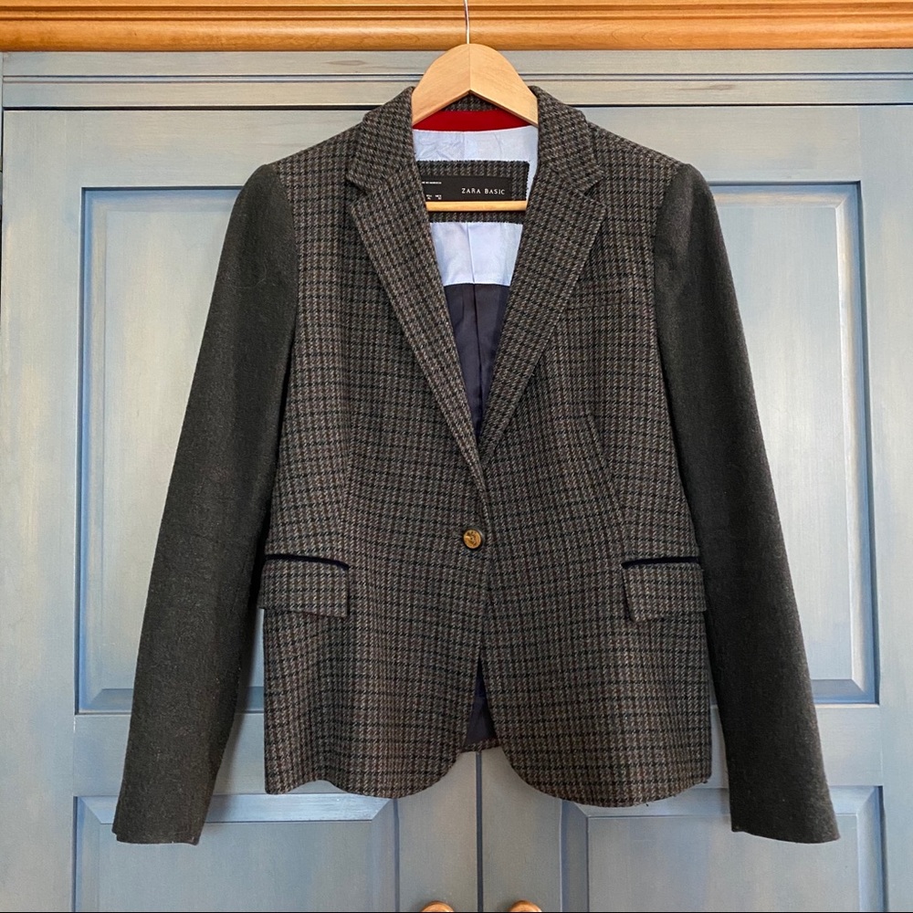 Zara wool mix check contrast blazer